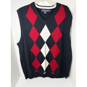 U.S. Polo Assn. Argyle Sweater Vest V-Neck Sleeveless Knit Top Large